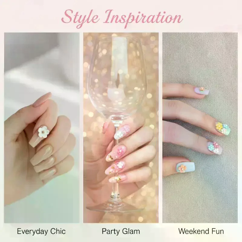 3D Flower Nail Art Decor Charms Set Glitter Rhinestones Mixed Colors Assorted Sizes for DIY Nail Art Party Makeup Use