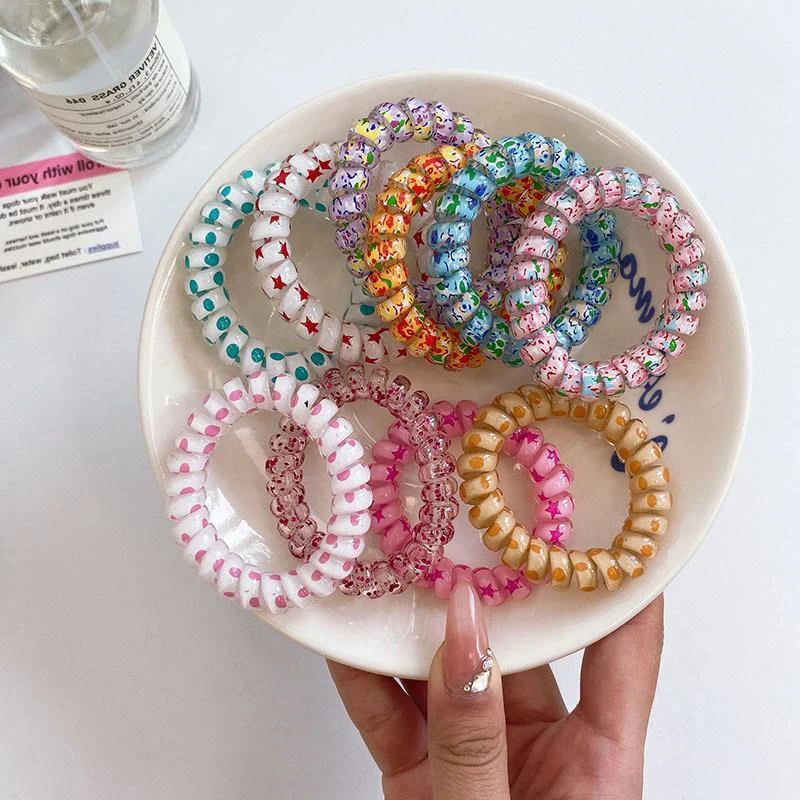 6PCS Candy Color Hair Rope Summer Telephone Wire Elastic Hair Band Spiral Cord Rubber Hair Tie Stretch Headband Girl Headwear