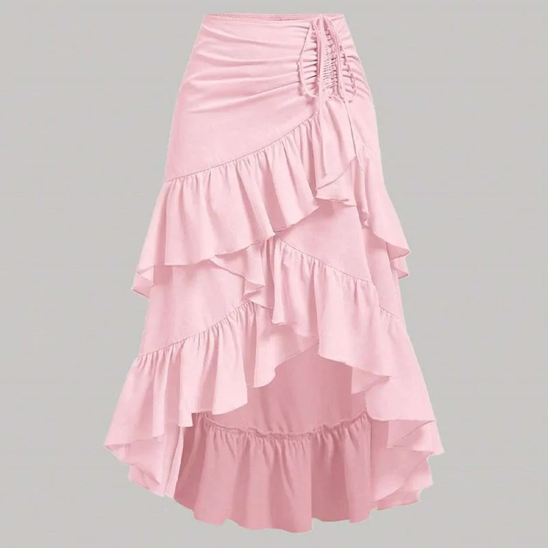 Irregular Ruffles Tiered Skirt Sweet Spicy Wind Layered Ruffle Edge Tied Skirt for Summer Holiday Sexy Elegant Women Beach Dress