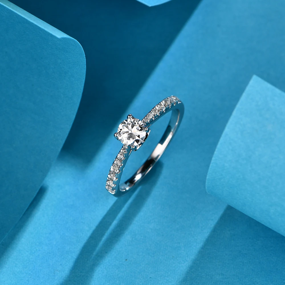 ATTAGEMS 0.5ct 5.0mm D Color Round Rhodium Plating 925 Silver Moissanite Ring Diamond Test Passed Jewelry Woman Girlfriend Gift