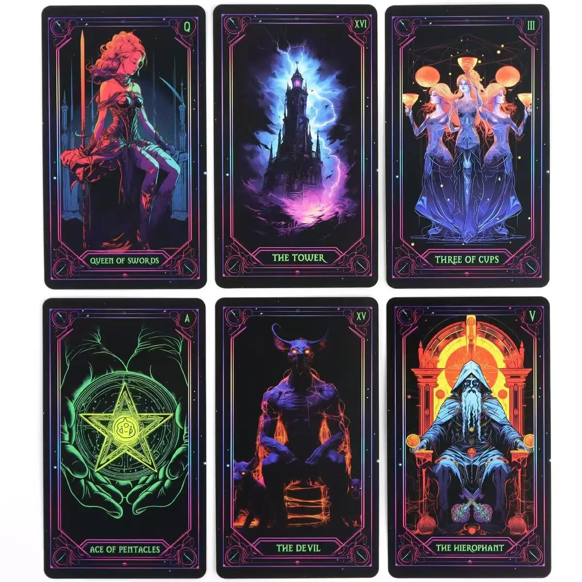 10.3*6cm Inspired Neon Tarot Neon Art Inspired Rider Waite Smith Tarot Card Deck 78 Pcs Cards