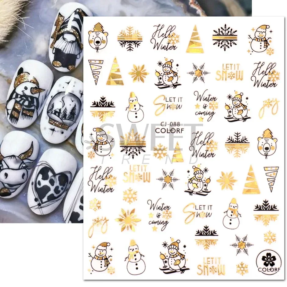 New Year Laser Nail Stickers Manicure 2023 Countdown Clock Sliders Black Gold Snowflake Cartoon Tree Christmas Decor Foils SACJ