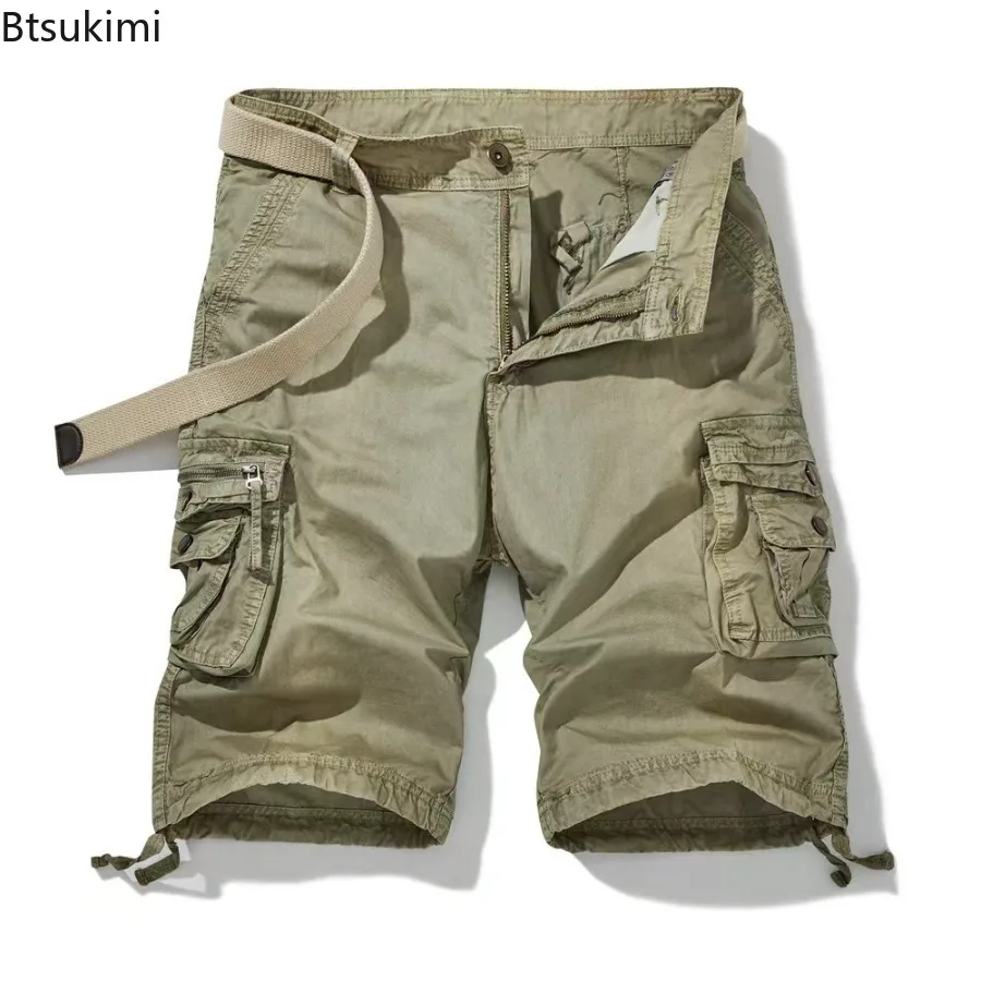 New Men's Summer Cotton Cargo Shorts Outdoor Tactical Sweatpants Casual Streetwear Solid Multi-Pockets Baggy Pants Homme Shorts