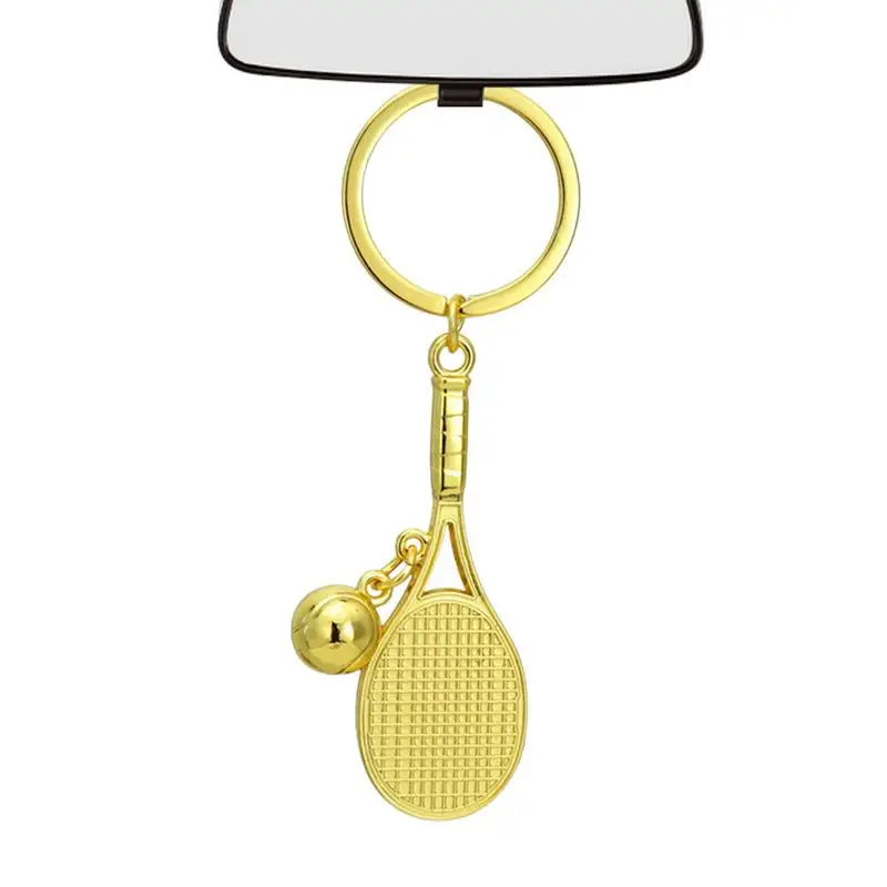 Tennis Racket And Ball Keychain Tennis Ball Racket Model Keychain Key Ring Sport Split Keychains Exquisite Lightweight Metal