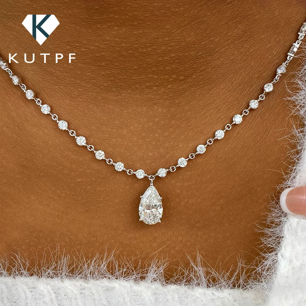 3MM Round Bubble Waterdrop Moissanite Diamond Tennis Neclace with 3ct Waterdrop Pendant NeckChain for Women 925 Silver Jewelry
