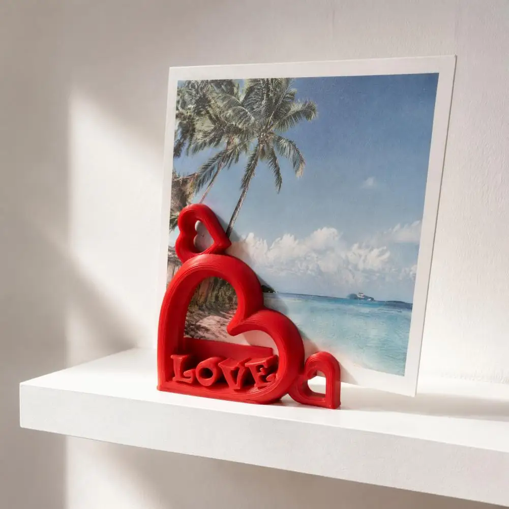 Heart Shaped Photo Holder Desktop Picture Display Stand Heart Photo Stand with Embossed Love Letters 3d Printed Vertical Slot