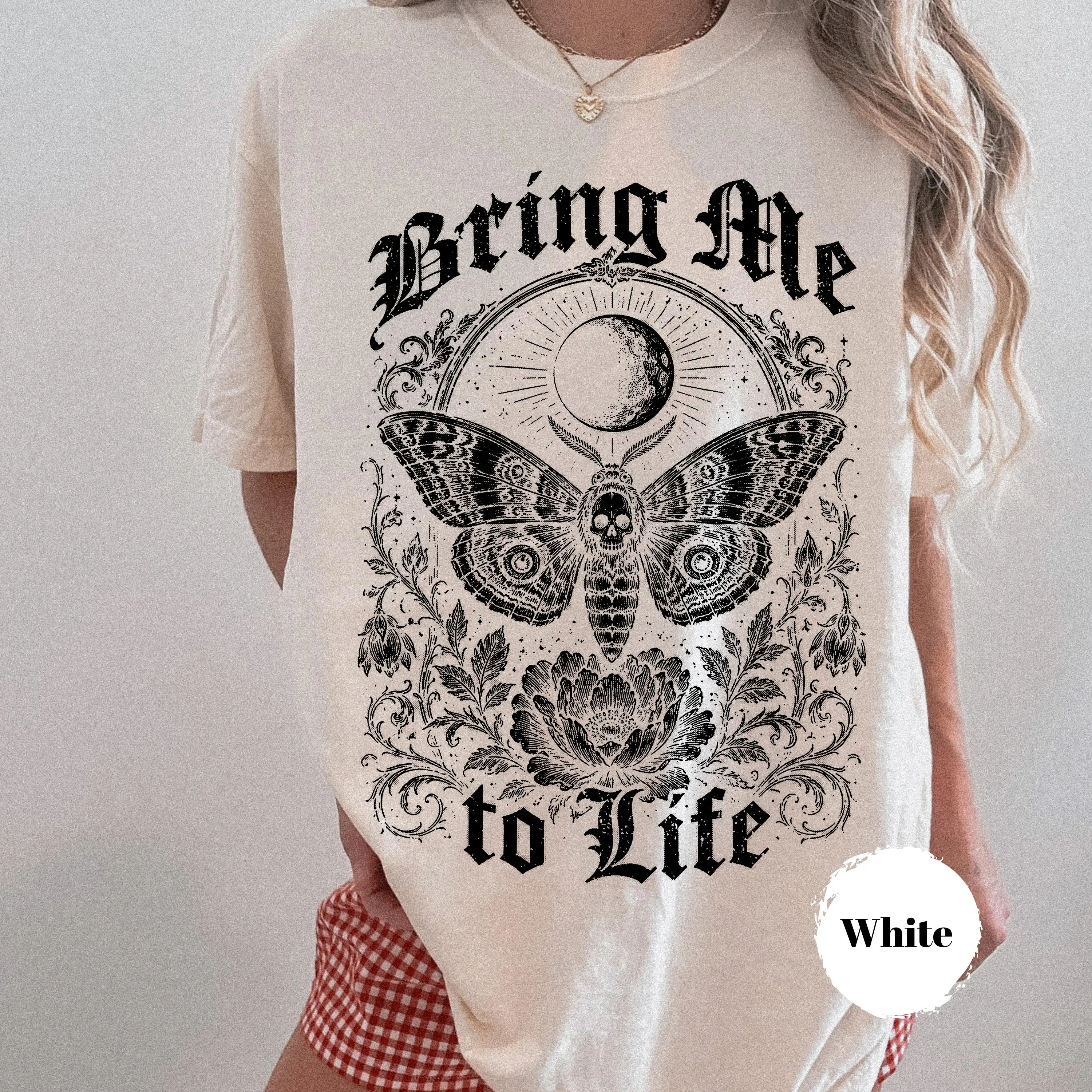 Sommer Damen Vintage Motten-Grafik T-Shirt aus Baumwolle, Atmungsaktiv, Kurzarm, Streetwear, Übergroß, Locker Geschnitten, Lässig – Detail 4