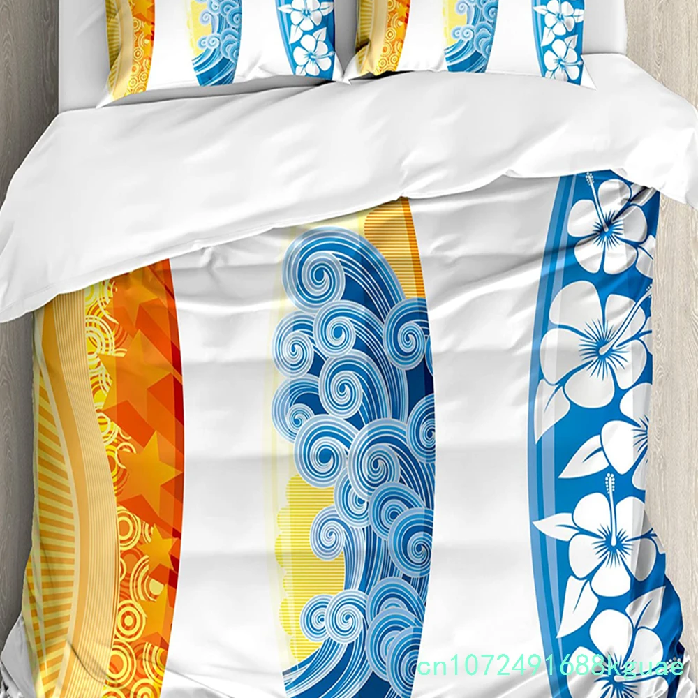 Surf Decor Bedding Set Comforter Duvet Cover Pillow Shams Ornate Colorful Surfboards Vocation Fun W Bedding Cover Double Bed Set