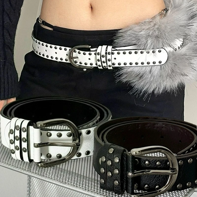 

Персонализированный ремень из искусственной кожи с заклепками, женский тренд Y2K, аксессуары для джинсов, ремень из искусственной кожи в стиле панк, белый, черный, ретро, ремень, пояс