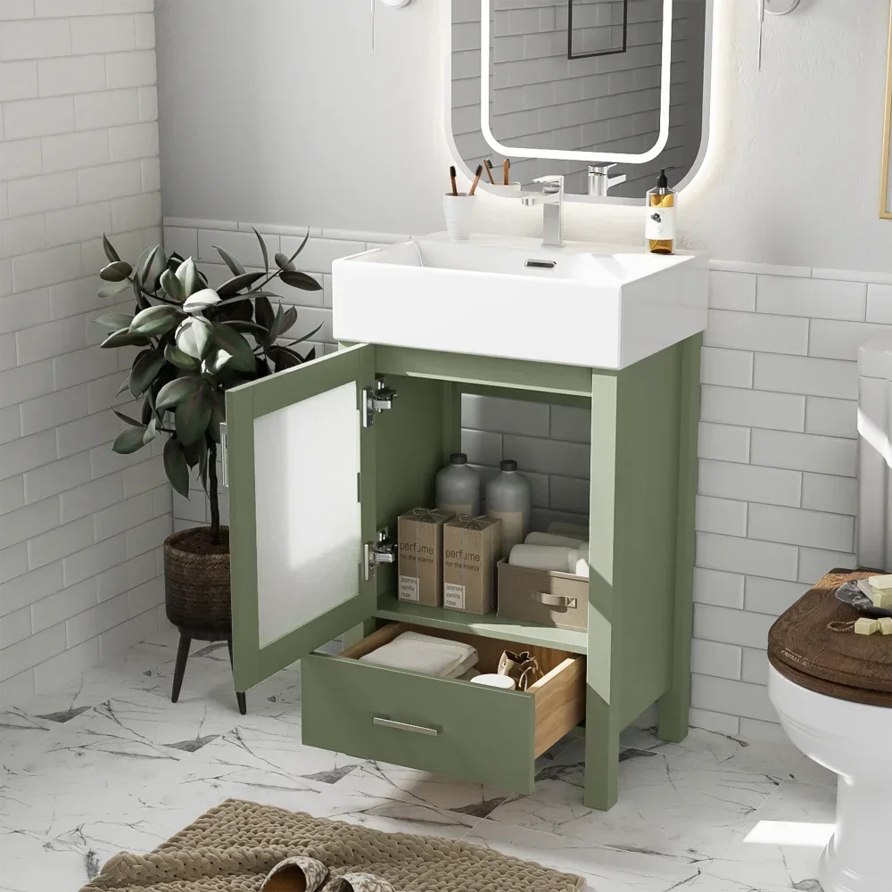 20-Inch bathroom vanity with ceramic sink and ample storage - ideal for small bathrooms