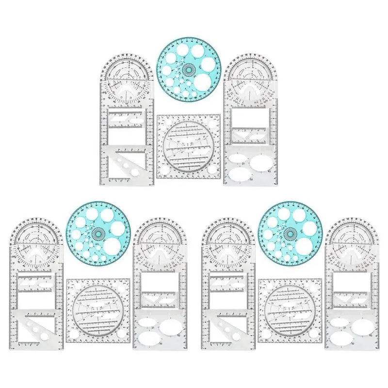 superior-12-pcs-multifunctional-geometric-ruler-drawing-tools-plastic-ruler-set-mathematics-measuring-circle-drawing-rulers
