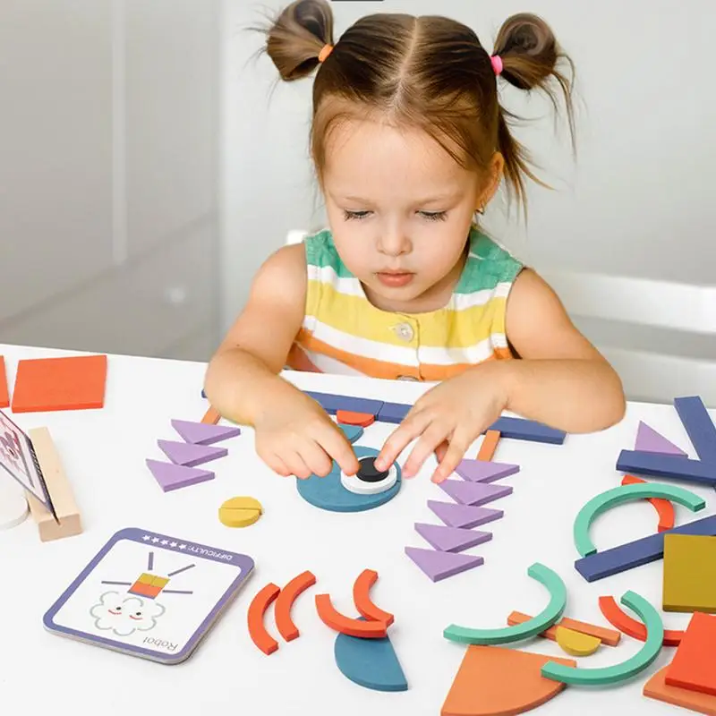 

Набор деревянных блоков с узором, 100X деревянные геометрические блоки, игрушки-головоломки, обучающая игра-танграм, головоломка с животными для раннего возраста