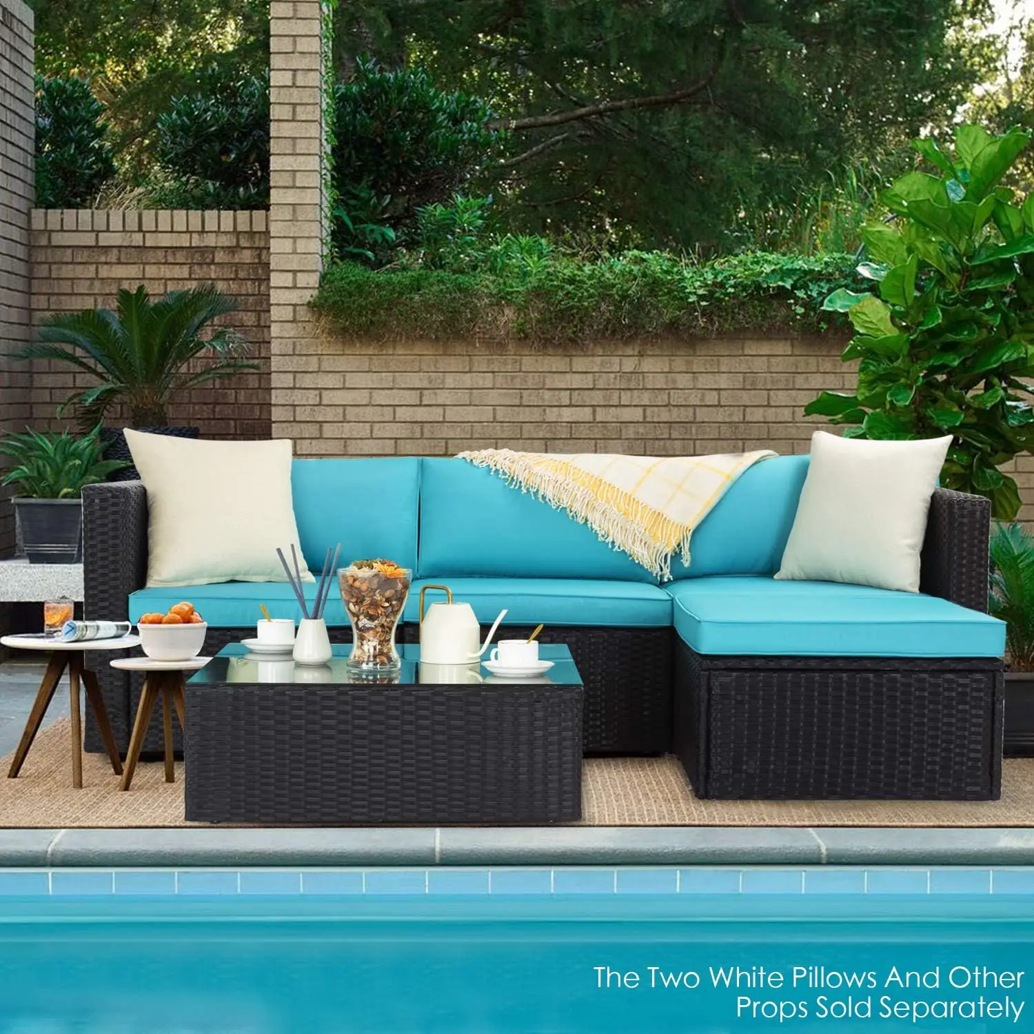 

Patio Sets All Weather Outdoor Sectional Sofa Manual Weaving Wicker Rattan Patio Conversation Set with Cushion and Glass Table