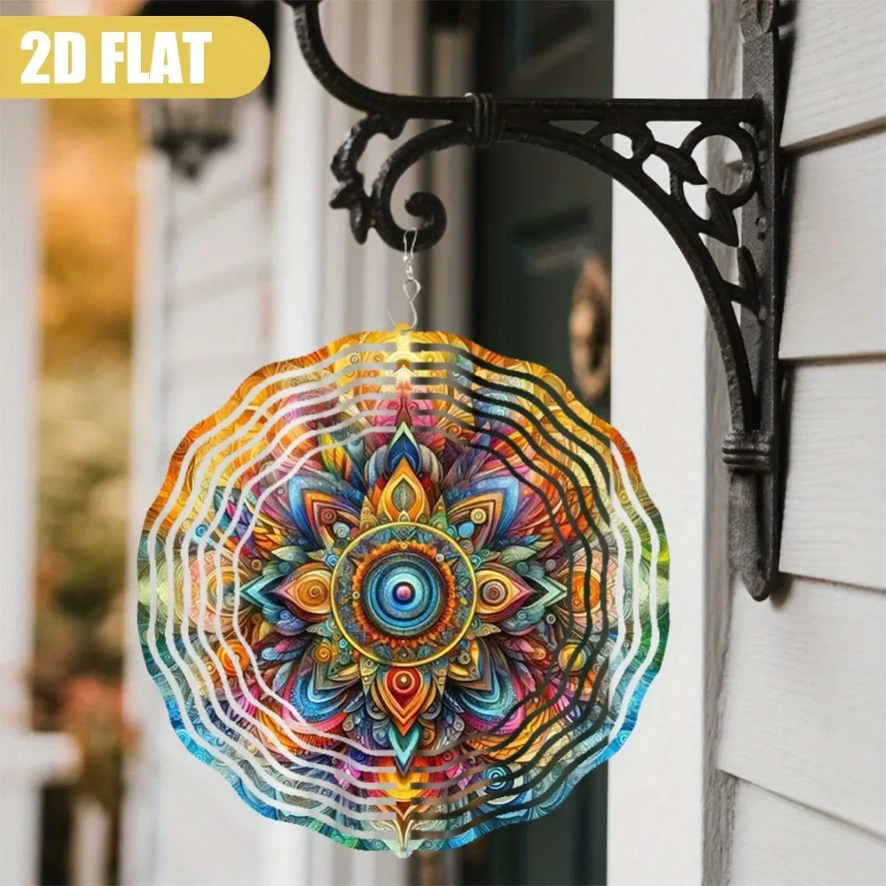 Bohemian Floral Mandala Metal Wind Spinner Hanging Ornament For Garden Patio Balcony Yard Outdoor Decor