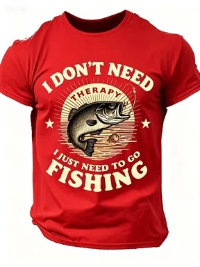 Funny Graphic Crew Neck Short-Sleeve T-Shirt with Text Pattern for Daily Casual Wear-Fishing Enthusiasts