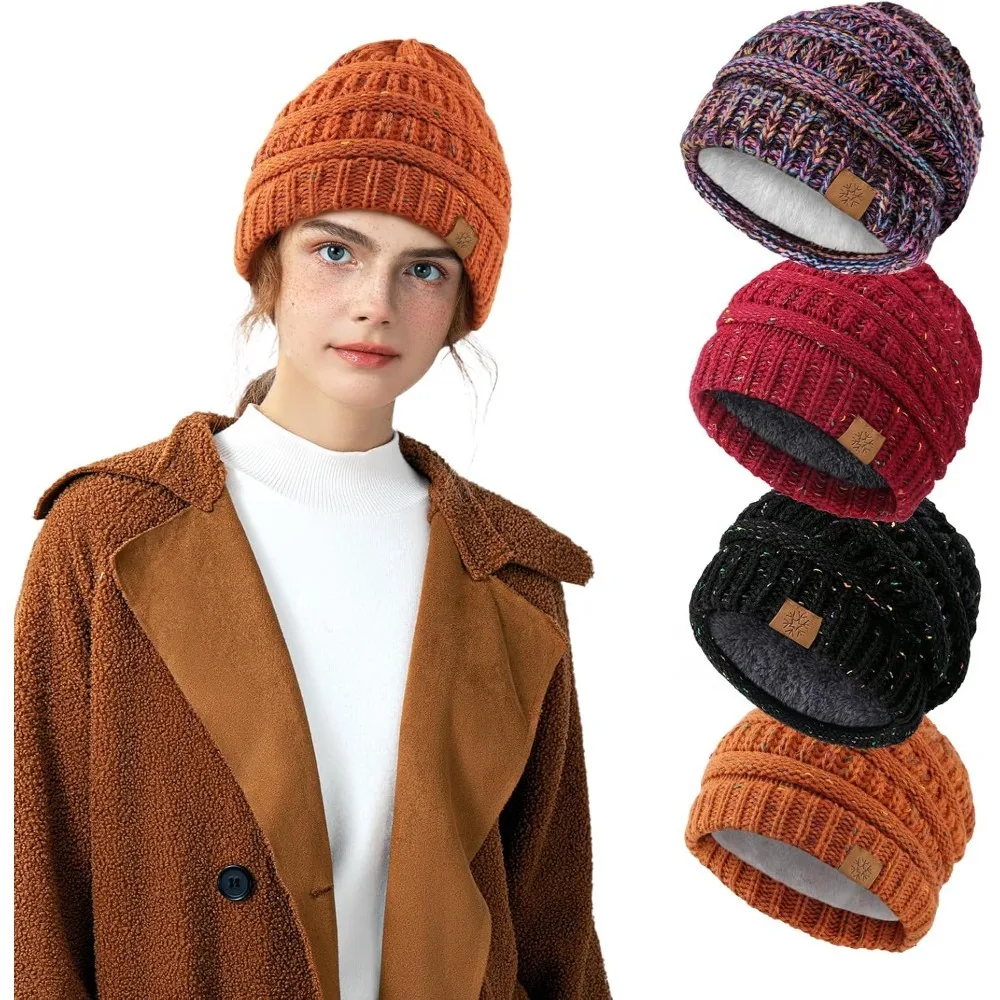 Topi musim dingin wanita yang tebal dan lembut, topi rajutan kasual, topi rajutan elastis yang lucu.