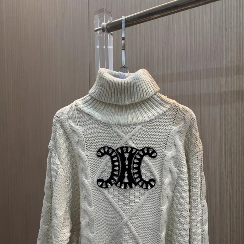 [MODX] 24 Autumn And Winter New Casual Beaded Solid Fried Dough Twists High Neck Loose Skinny Knitting Sweater Top