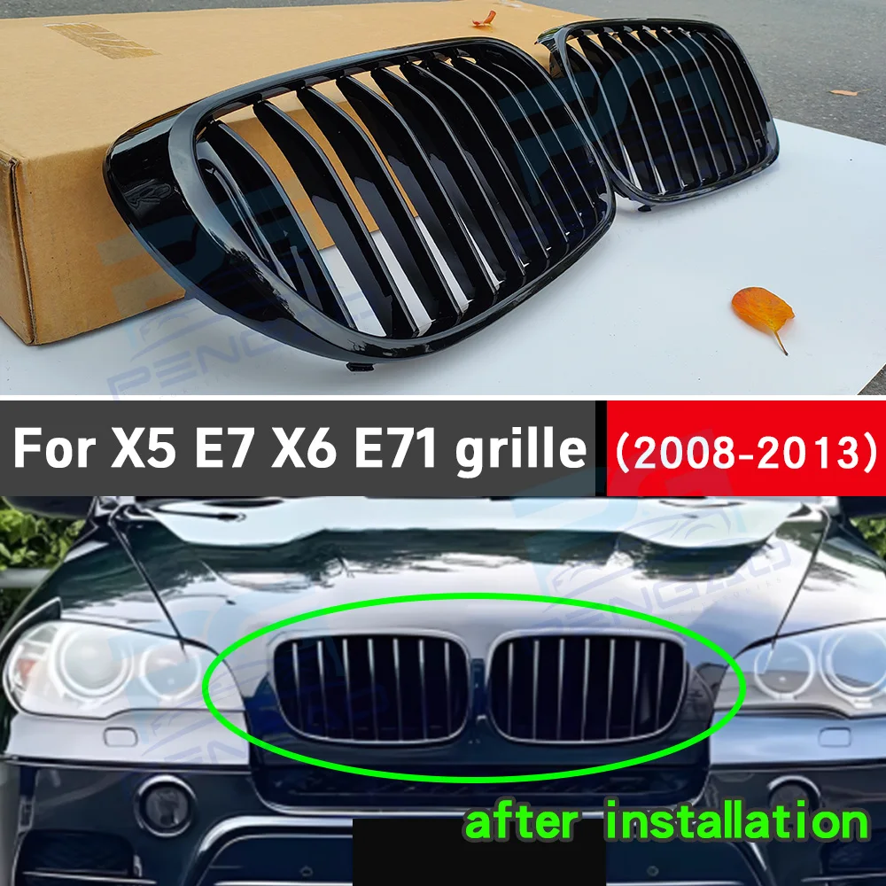 

2008-2023 For BMW X5 X6 E70 E71 Replacement Front grille Modification Grille Single bar Glossy black External parts of the car