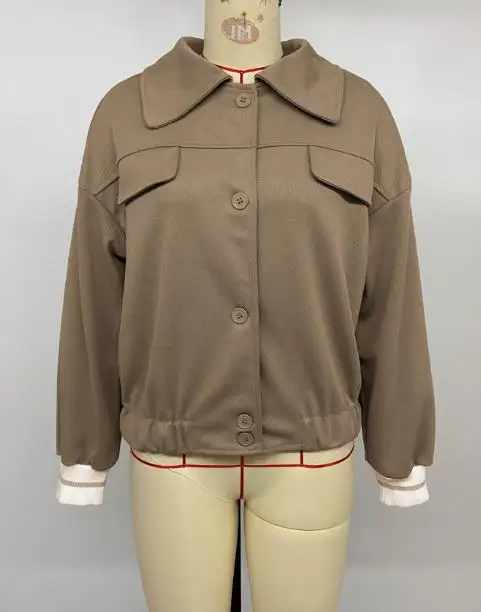 2025 New Autumn and Winter Commuting Casual Simple Style Color Blocked Long Sleeved Lapel Solid Color Jacket for Women