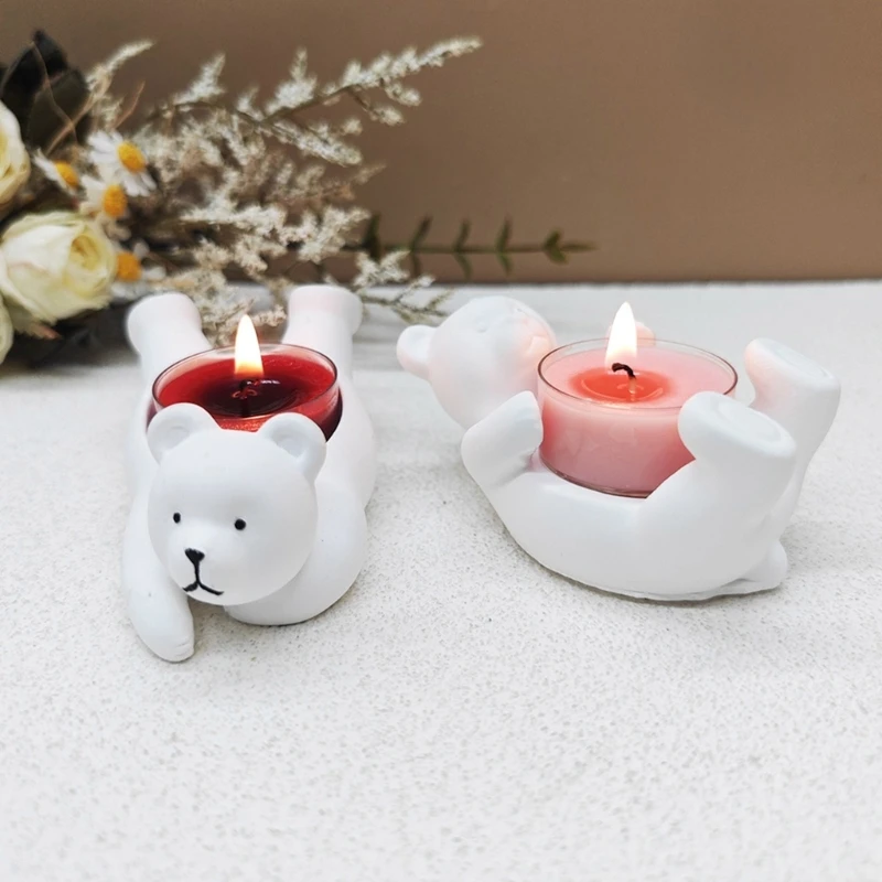 Creative Bear Shaped Teas Light Base Mold Silicone Holder Molds 3D Lovely Bear Stand Mold for Resin Crafts