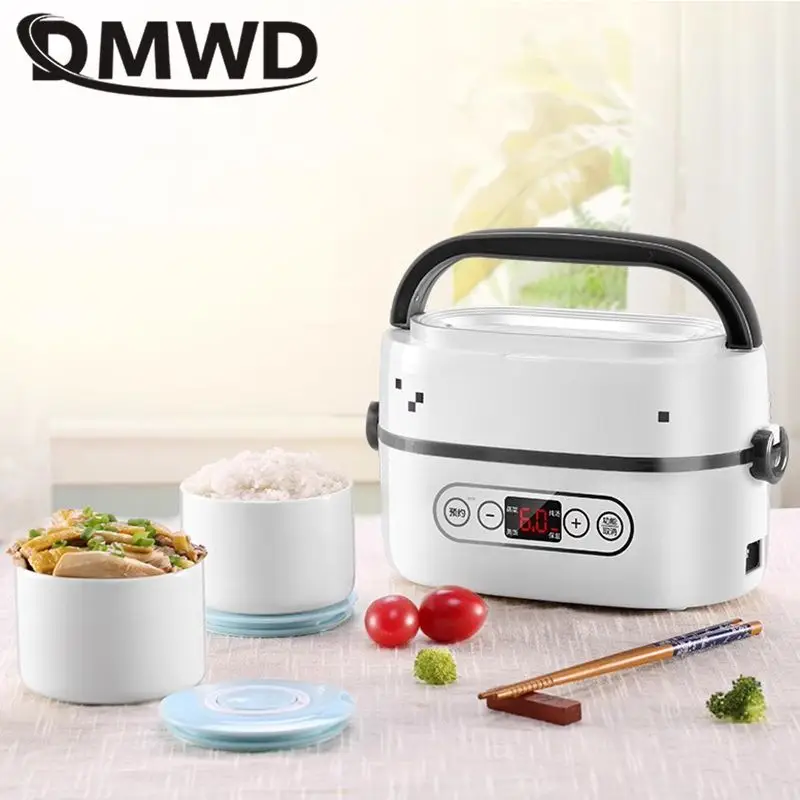 DMWD mini Electric rice cooker 1L portable ceramic liner multicooker smart insulation lunch box food warmer egg boiler steamer