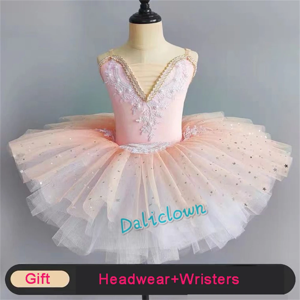 Pink Blue Professional Ballet Tutu Girls Swan Lake Ballerina Pancake Tutu Princess Party Ballet Dress Kids Dance Costume Tutu