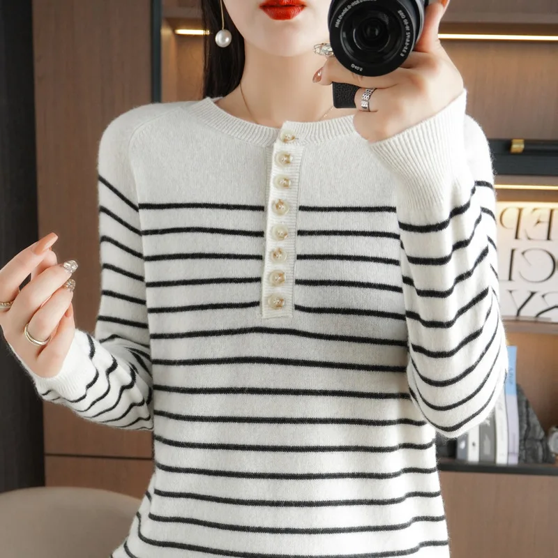 Shirts Women Striped Casual Ins Korean Fashion Button Skin-friendly Knitted All-match Warm Soft Popular Classic Autumn Winter