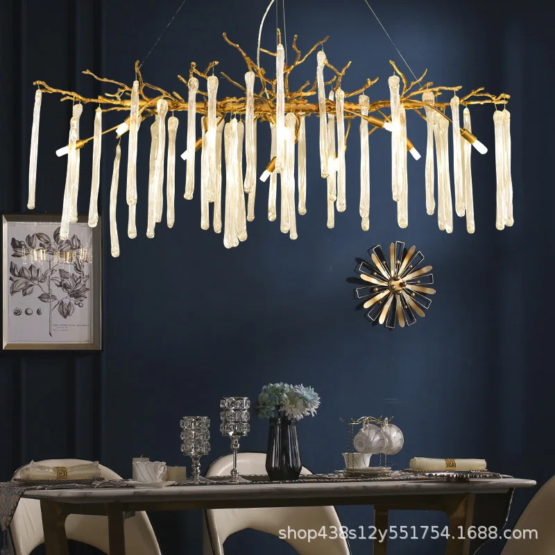 

Хрустальная люстра для гостиной, постмодернистская лампа для столовой, вилла, дуплекс, модель комнаты, роскошная атмосфера, полностью медная ветка, лампа