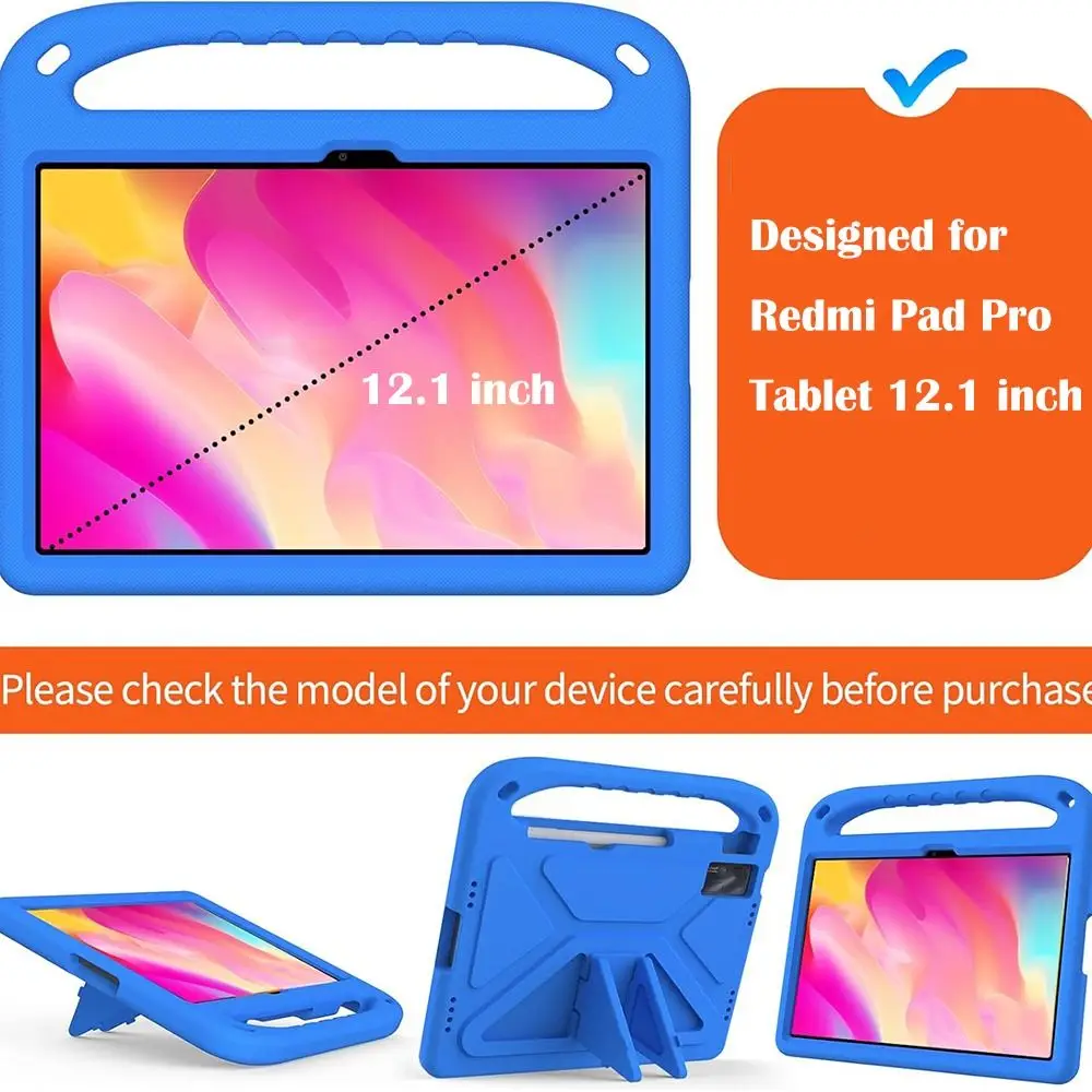 New Hand-held Kids Safe EVA Case Anti-fall Shockproof 12.1 Inch Tablet Case Lightweight Tablet Cover for Xiaomi Redmi Pad Pro