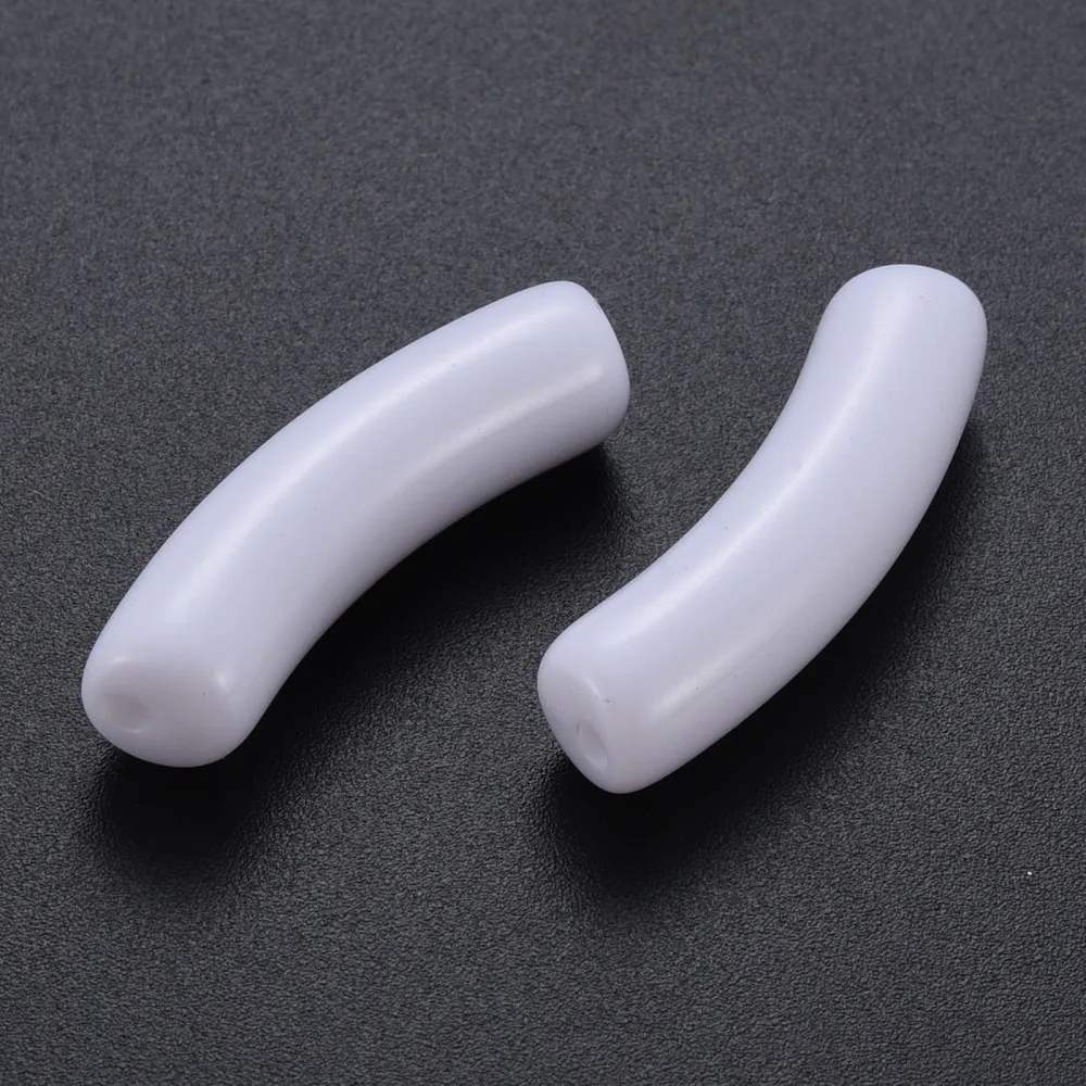 20pc Opaque Acrylic Beads Curved Tube Creamy White 32x9.5x8mm Hole: 1.8mm