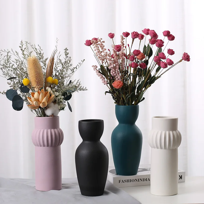 Colorful Creative Ceramic Vase Cylindrical Lantern Water-grown Dried Flower Arrangement Home Interior Decoration