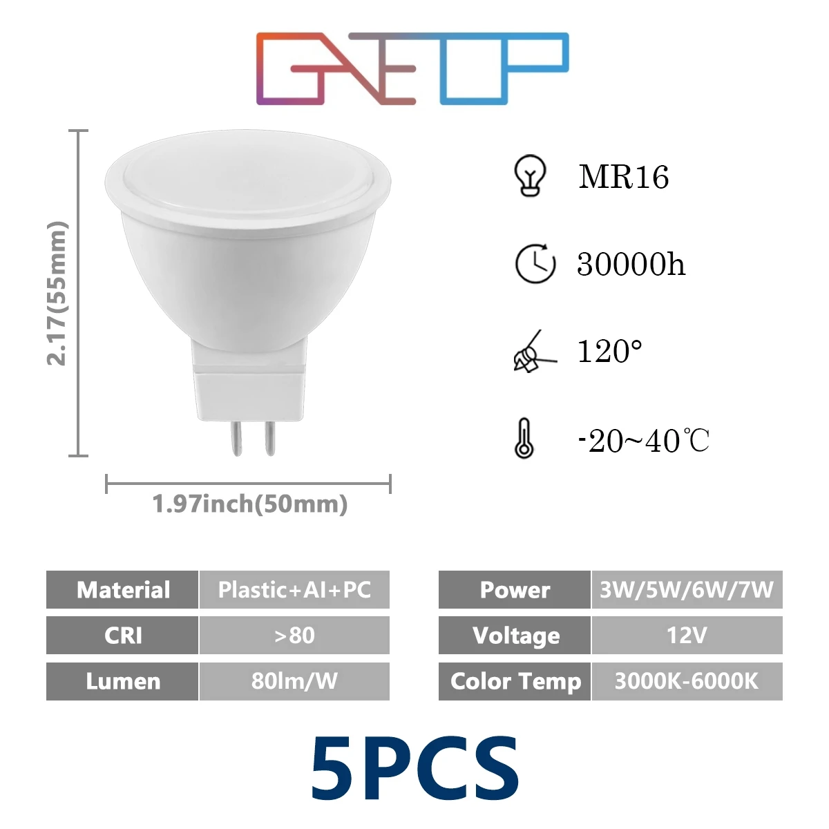 5PCS LED Spotlight MR16 GU5.3 low pressure AC/DC 12V 3W 5W 6W 7W Light Angle 120 degrees Warm White Day Light LED Light Lamp