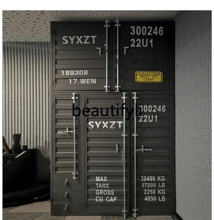 Container Bedroom Locker Industrial Style Iron Storage Wardrobe Vintage Clothes Hat Storage Cabinet
