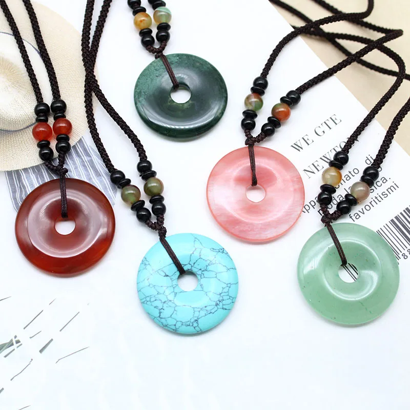 Wholesale 1pcs High Quality Natural Stone Indian Agates Round Donut Pendant Necklace For Jewelry Making Women Men Party  Gift