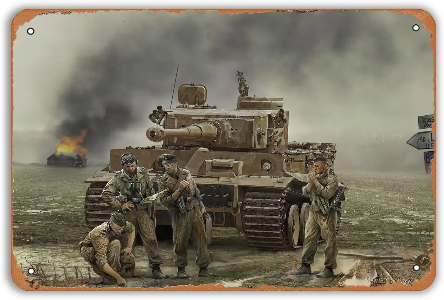 WW2 Deutsche Panzer Metallschild Weltkrieg Panzer Vintage Metallschilder für Männer Panzer Nach dem Kampf Retro Poster Wanddekoration