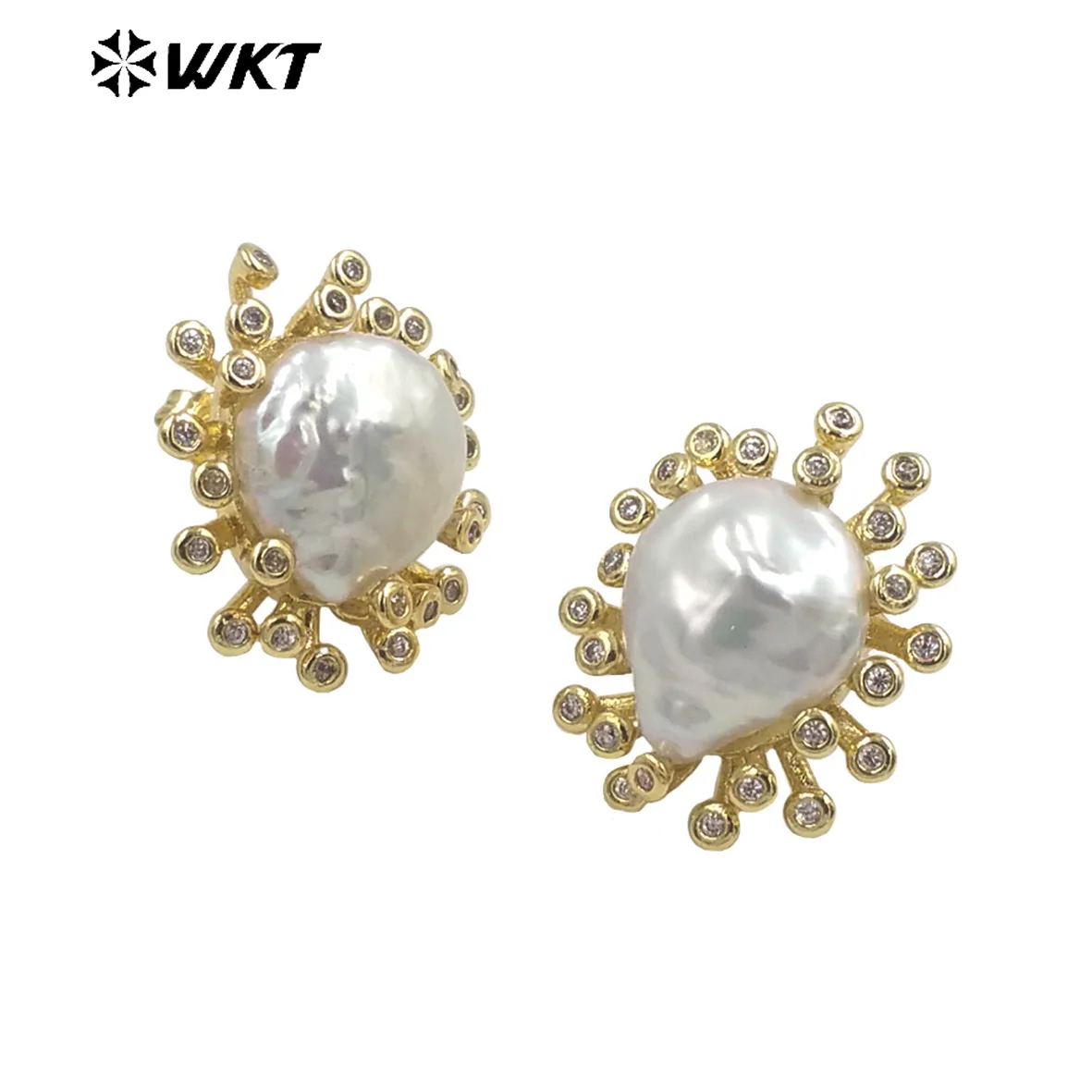 WT-ME092 Hot Selling Multi-Color Coral Shape Selection Micro-Inlay Retro for Women Commuter Decoration Earrings