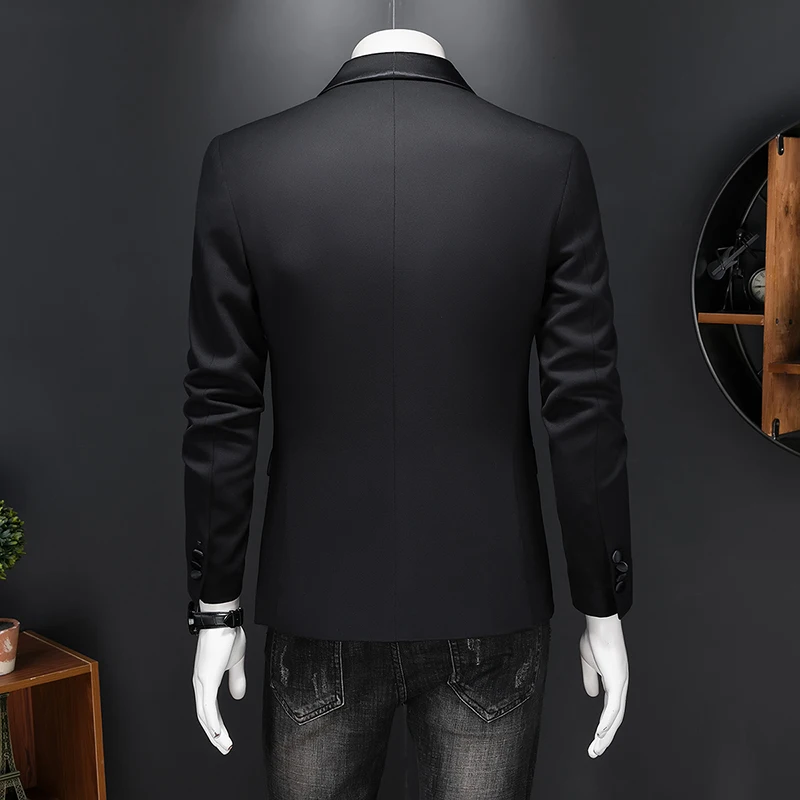 (Jacket + Trousers) New Men Business Social Suit 2 Piece Black / White Fashion Simple Male Wedding Prom Party Tuxedo Set