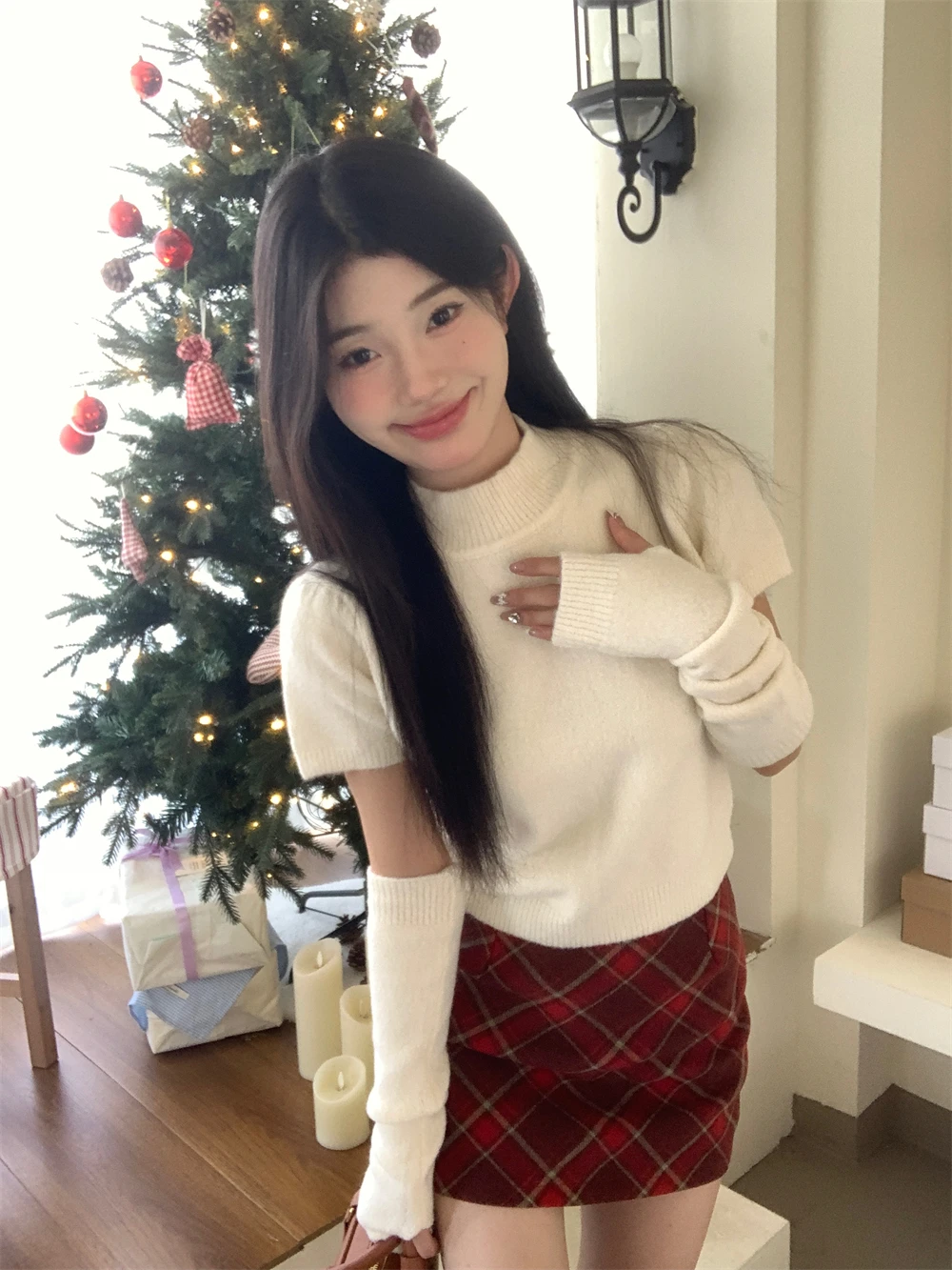 

Cisas Red Knitted Sweater f High Collar ort Sle Detachable Sve Women's Faion Spring New Arrival Sweet Sle L...