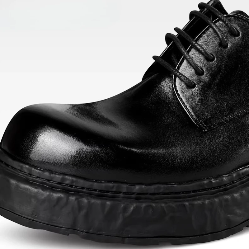 Italian Cowhide Black Classic Men's Dress Shoes Business Breathable Comfortable Groom Thick Soled Height Increasing Derby Shoes