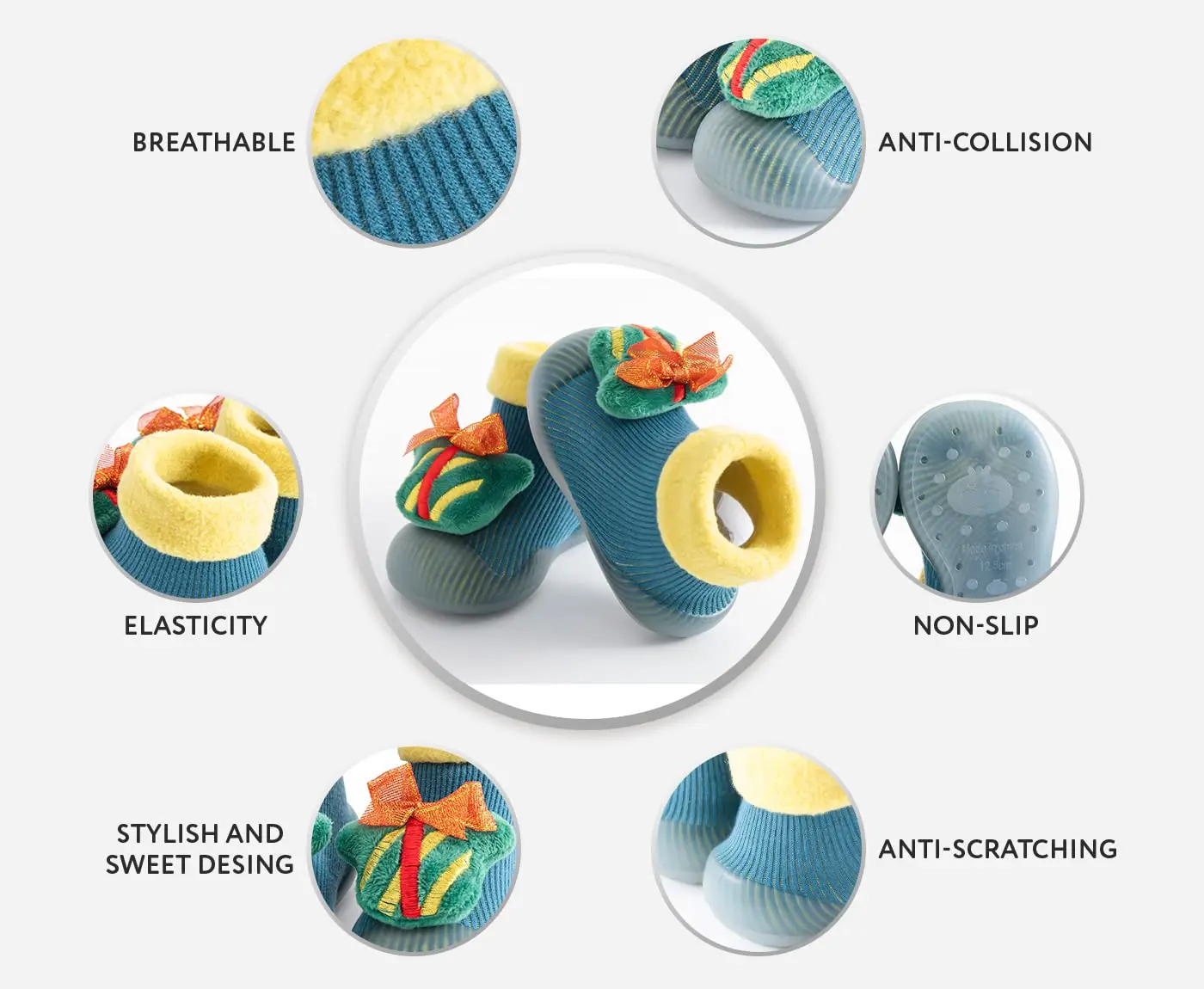 아기 크리스마스 양말 신발 남아 여아 첫 걸음마 신발 미끄럼 방지 슬리퍼 부드러운 밑창 운동화 유아 아기 여아 선물 ﻿