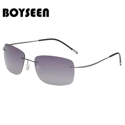 BOYSEEN Men's Rimless Titanium Alloy Polarized Sunglasses Sport Driving Sunglasses Travel Eyewear Ultra Light 10g Glasses UV400