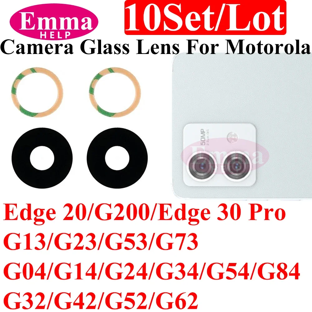 10pcs/Lot Black Rear Camera Glass for Motorola G04 G14 G24 G34 G54 G84 G32 G42 G52 G62 G13 G53 G23 G73 Edge 20 30 Pro + Adhesive