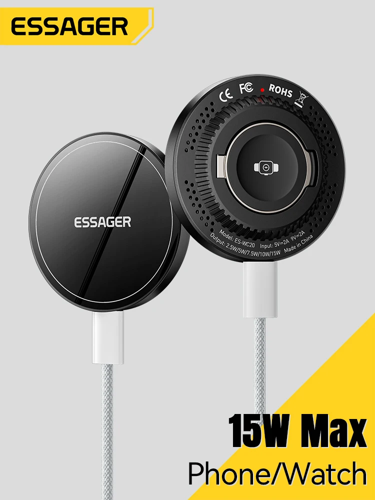 Essager 15W magnetyczna bezprzewodowa ładowarka stojak do szybkiego ładowania ładowarka do telefonu dla iPhone 16 15 14 13 Samsung Xiaomi Huawei iWatch — zdjęcie produktu 7