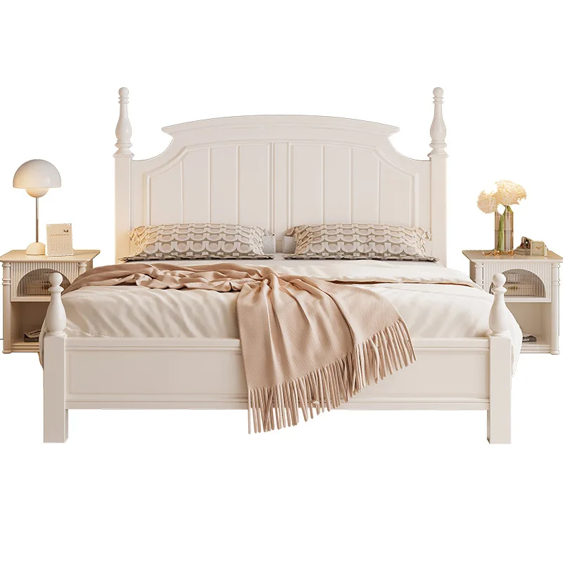 YJQ French girls single master bedroom American queen bed white princess wooden bed