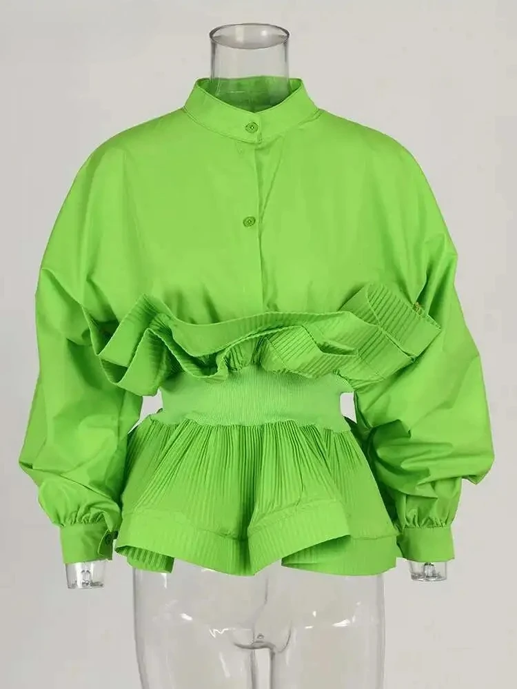 

Женская однотонная повседневная блузка с пышными рукавами и рюшами, лоскутная рубашка Y2k, рубашка с тонкой талией, милая летняя весна