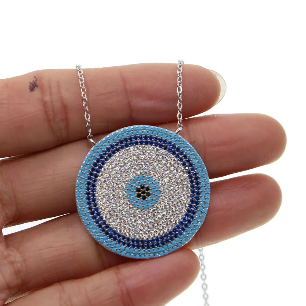 2024 New Micro Zirconia Greek Evil Eye Charm Silver Color Lucky Blue Eyes Necklace Elegant Women Girls Exquisite Gift Jewelry