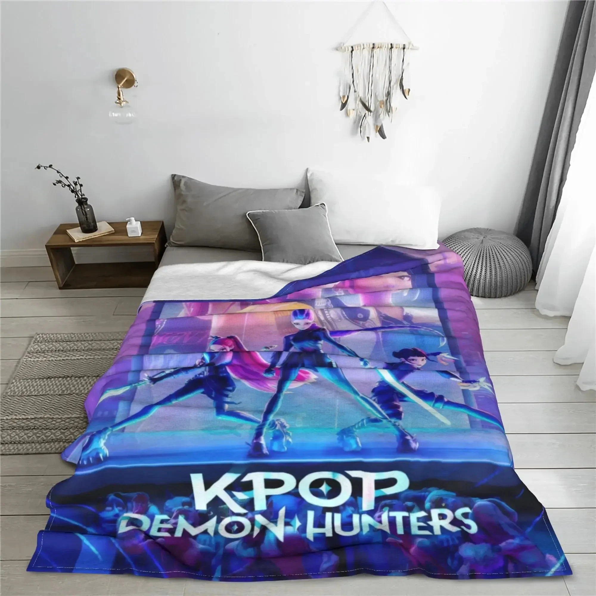 بطانية Kpop D-emon Hun-ter اللطيفة، هدية ممتعة من kpop، بطانية مريحة من K-pop Demon Hunters Huntrix، مستوحاة من الرسوم المتحركة، بطانية مستوحاة من Huntrix