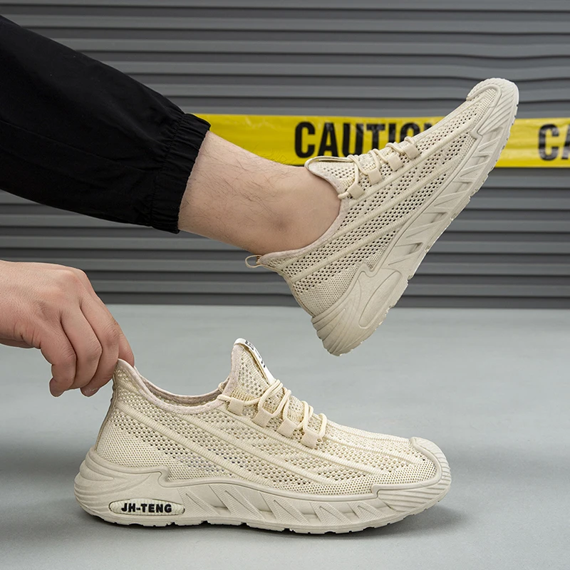 

Men's Sports Shoes Solid Color Lung Cancer Breathable Low Heel Round Toe Lace-up New Style Lightweight Running Shoes