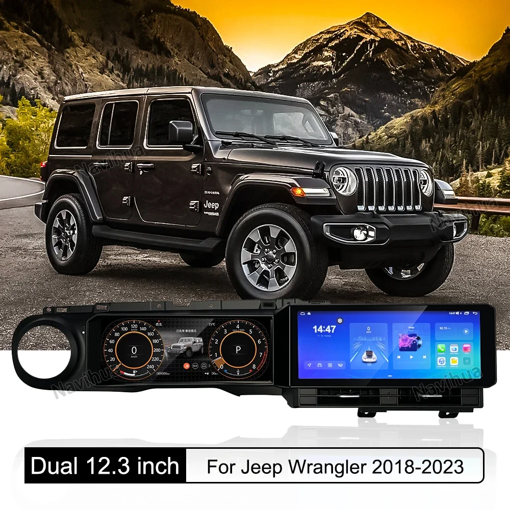 Multimedia Android Car Radio Carplay For Jeep Wrangler JL 2019 2023 Auto Digital Cluster Dashboard Panel Dual Screen New Design