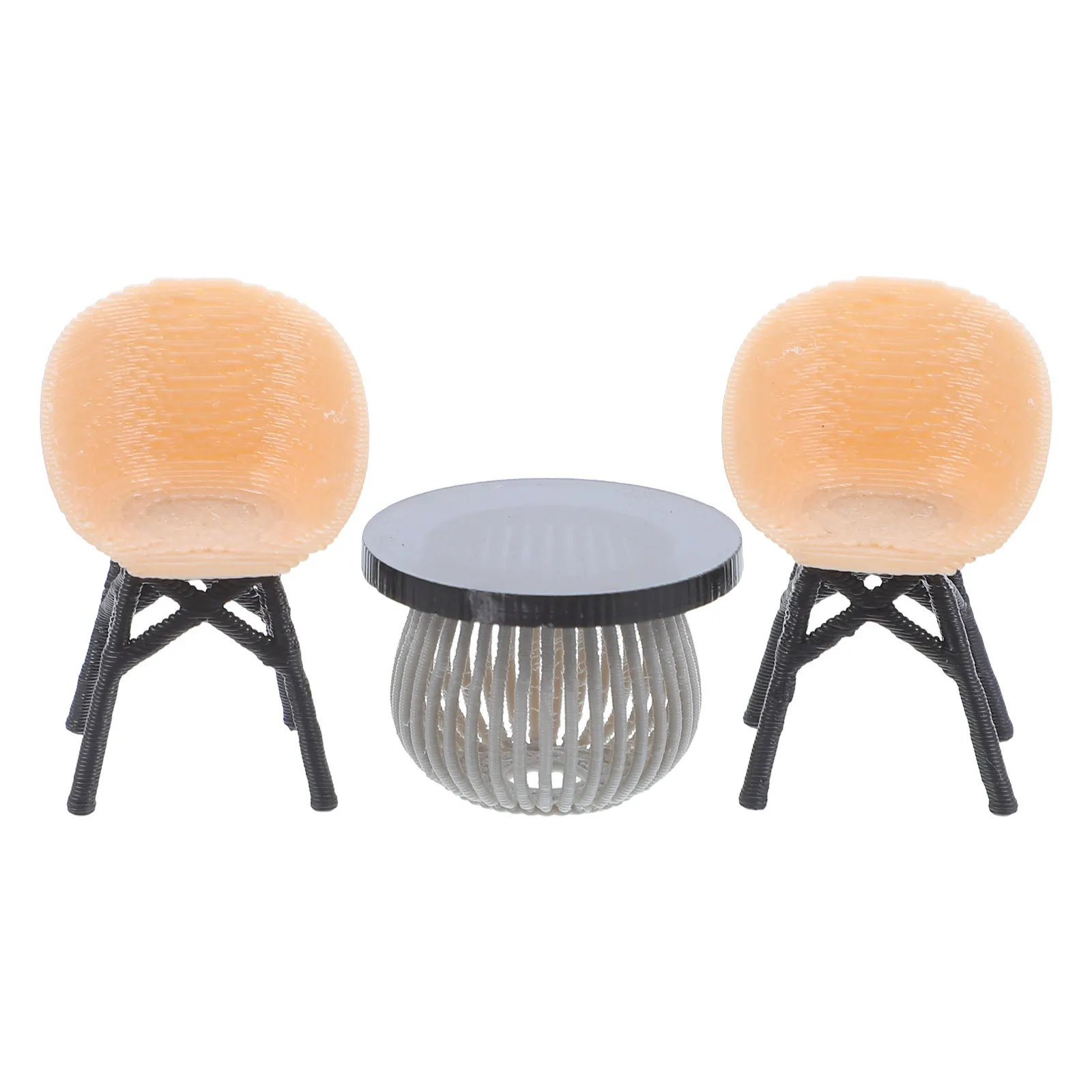 

1Set Miniature Balcony Furniture Set Wicker Chair Table for Dollhouse Scenes Architectural Models Garden Patio Decor Mini Coffee